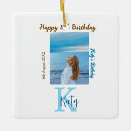 Aqua blauw bruin gelukkige 16e verjaardag foto naa keramisch ornament