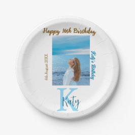 Aqua blauw bruin gelukkige 16e verjaardag foto naa papieren bordje