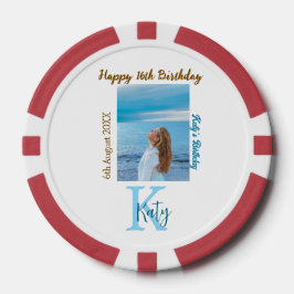 Aqua blauw bruin gelukkige 16e verjaardag foto naa poker chips