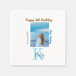 Aqua blauw bruin gelukkige 16e verjaardag foto naa servet