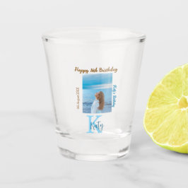 Aqua blauw bruin gelukkige 16e verjaardag foto naa shot glas