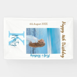 Aqua blauw bruin gelukkige 16e verjaardag foto naa spandoek