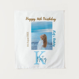 Aqua blauw bruin gelukkige 16e verjaardag foto naa wandkleed