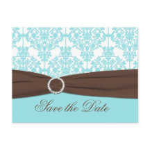 Aqua Blauw, Bruin, Wit Damask Save the Date Kaart