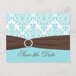 Aqua Blauw, Bruin, Wit Damask Save the Date Kaart