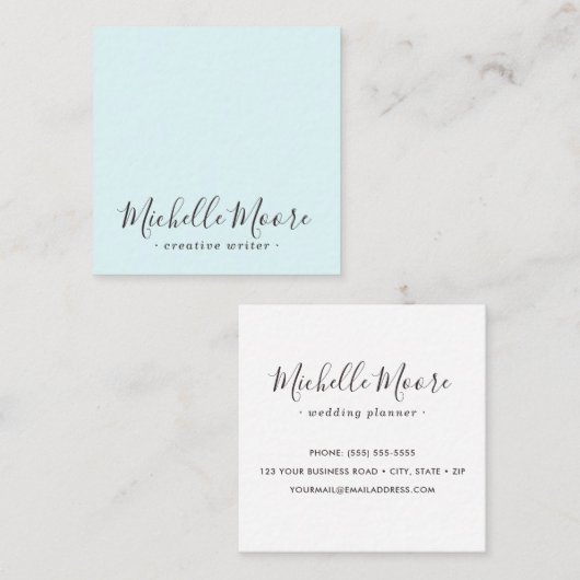 Aqua blauw elegant minimalistisch vrouwelijk profe vierkante visitekaartje (Voorkant / Achterkant)