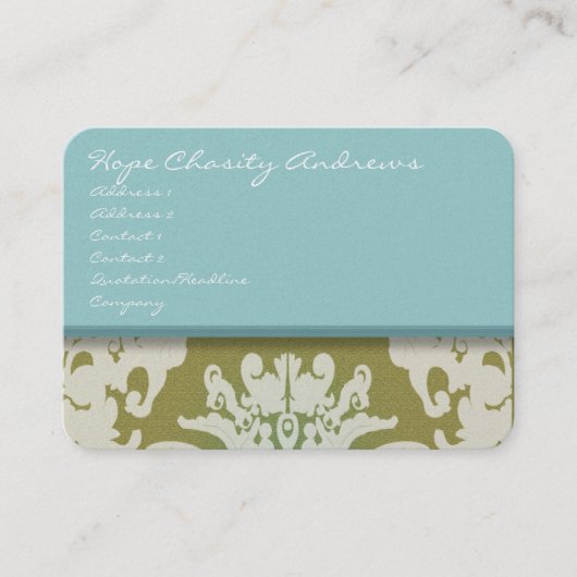 aqua Blauw en Goud Damask Bloemen - Visitekaartje (Voorkant)