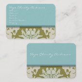 aqua Blauw en Goud Damask Bloemen - Visitekaartje (Voorkant / Achterkant)