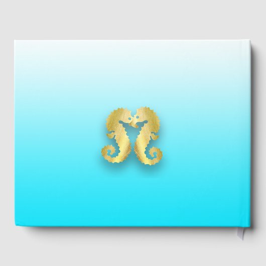 Aqua Blauw en Goud Hart Trouwboek Gastenboek (Achterkant)