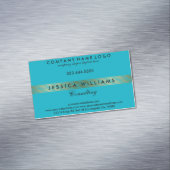 Aqua blauw en goud strepen patroon visitekaartje magneet (Voorbeeld)