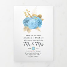 Aqua blauw en gouden bloemachtige trouwfoto tri-fo