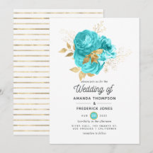 Aqua blauw en gouden bloemen bruiloft
