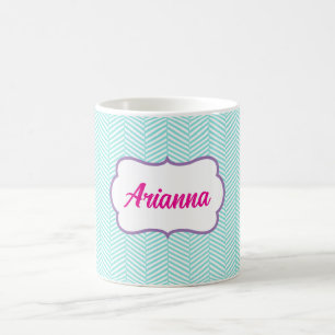 Aqua blauw en lavendel paarse Chevron naam Koffiemok