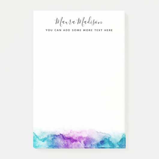 Aqua blauw en paarse waterverf splash border post-it® notes (Voorkant)