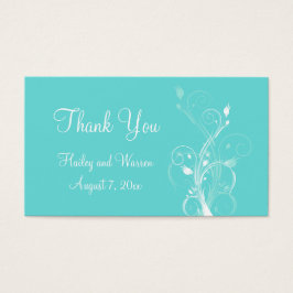 Aqua Blauw en Wit Bloemen Bruiloft Favor Label Visitekaartje