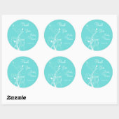 Aqua Blauw en Wit Bloemen Bruiloft Favor Ronde Sticker (Vel)