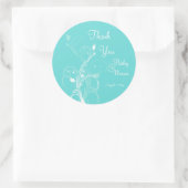 Aqua Blauw en Wit Bloemen Bruiloft Favor Ronde Sticker (Tas)