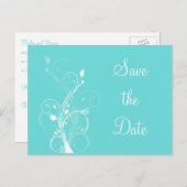 Aqua Blauw en Wit Bloemen Save the Date Post Kaart (Voorkant / Achterkant)