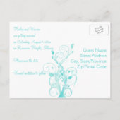 Aqua Blauw en Wit Bloemen Save the Date Post Kaart (Achterkant)