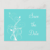 Aqua Blauw en Wit Bloemen Save the Date Post Kaart (Voorkant)