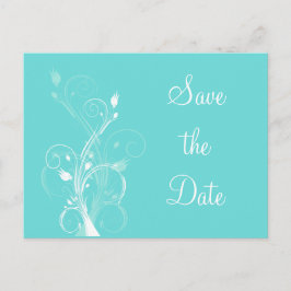 Aqua Blauw en Wit Bloemen Save the Date Post Kaart