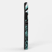 Aqua blauw en wit damast met strepen & monogram Case-Mate iPhone case (Achterkant/rechts)