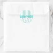 Aqua Blauw en Wit Gestreepte Bloemen Envelop Seal Ronde Sticker (Tas)