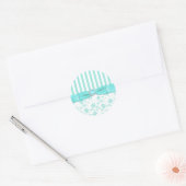 Aqua Blauw en Wit Gestreepte Bloemen Envelop Seal Ronde Sticker (Envelop)
