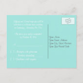 Aqua Blauw en Wit Gestreepte Bloemen RSVP Briefkaa Uitnodiging Briefkaart (Achterkant)