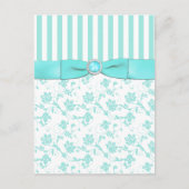Aqua Blauw en Wit Gestreepte Bloemen RSVP Briefkaa Uitnodiging Briefkaart (Voorkant)