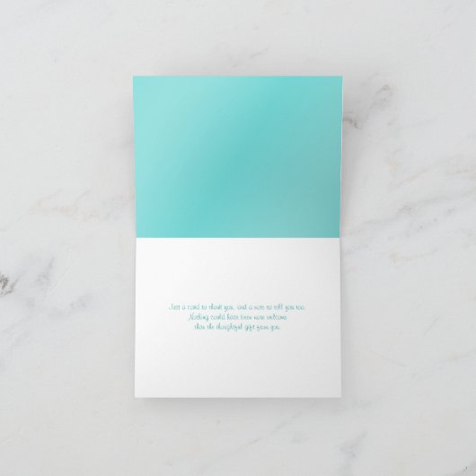 Aqua Blauw en Wit Glitter Hart Dank U Kaart (Binnen)