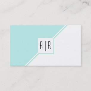 Aqua-blauw en wit modern monogram geometrisch visitekaartje