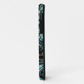 Aqua blauw en zwart damast met monogram Case-Mate iPhone case (Achterkant/links)