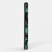 Aqua blauw en zwart damast met monogram Case-Mate iPhone case (Achterkant/rechts)