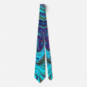 Aqua Blauw en Zwarte Groovy Abstracte Retro Kunst Stropdas (Voorkant)