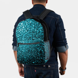 Aqua blauw faux glitter schittert en zwart bedrukte rugzak
