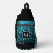 Aqua blauw faux glitter schittert Zwart Monogram Sling Bag (Voorkant)