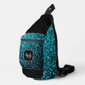 Aqua blauw faux glitter schittert Zwart Monogram Sling Bag (Rechterhoek)