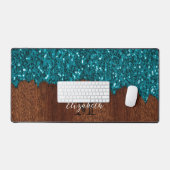 Aqua blauw faux schittert rustiek hout Monogram Bureaumat (Keyboard & Muis)