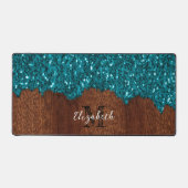 Aqua blauw faux schittert rustiek hout Monogram Bureaumat (Voorkant)