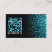 Aqua blauw faux sparkle zwart elegante QR-code Visitekaartje (Achterkant)