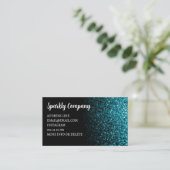 Aqua blauw faux sparkle zwart elegante QR-code Visitekaartje (Staand voorkant)