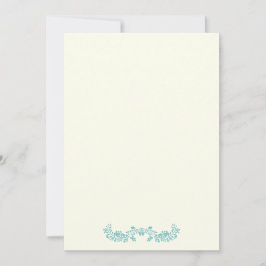 Aqua blauw gebladerte initialen bruiloft koppels d kaart (Achterkant)