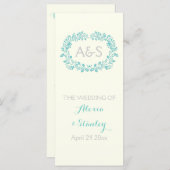 Aqua blauw gebladerte lijst huwelijksprogramma programmakaart (Voorkant / Achterkant)