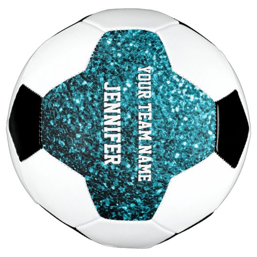 Aqua blauw glitter sprankelt Jouw naam Team Voetbal (Gedraaid)