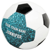 Aqua blauw glitter sprankelt Jouw naam Team Voetbal (Drie kwart)