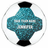 Aqua blauw glitter sprankelt Jouw naam Team Voetbal (Voorkant)