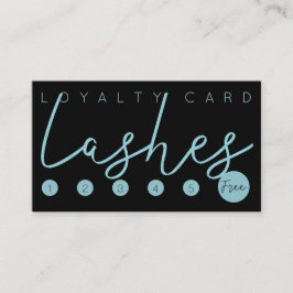 Aqua blauw glitter zwarte wimpers typografie loyal visitekaartje