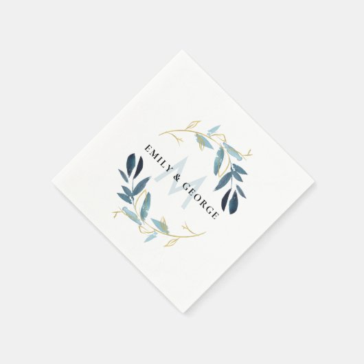 AQUA BLAUW GOUD BLADERDEEG MONOGRAM BRUILOFT SERVET (Hoek)