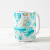 Aqua blauw goud koffiemok (Voorkant rechts)